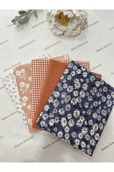 goblenkanaviçe Cotton Patterned Fabric Set, Kırkyama Fabrics Set of 5 50X110Cm
