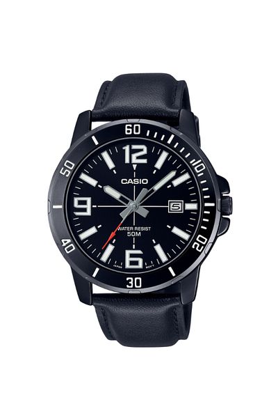 Casio Men's Leather Analog Watch MTP-VD01L-1BVUDF - 45 mm - Black