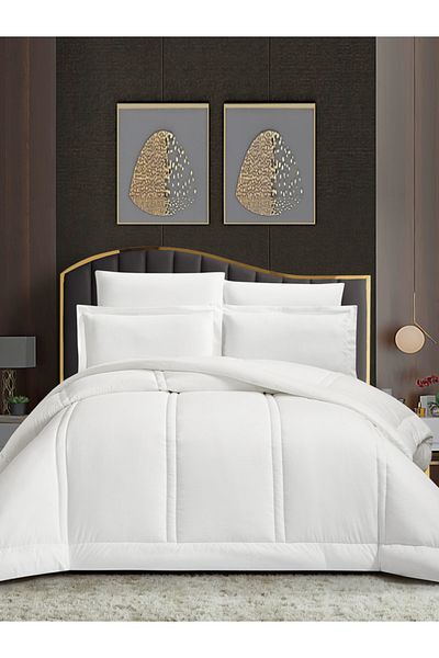 Donetella Comforter Set King Size, 6-Pcs, 260x240 cm, Striped, All Season, Microfiber, 350 GSM