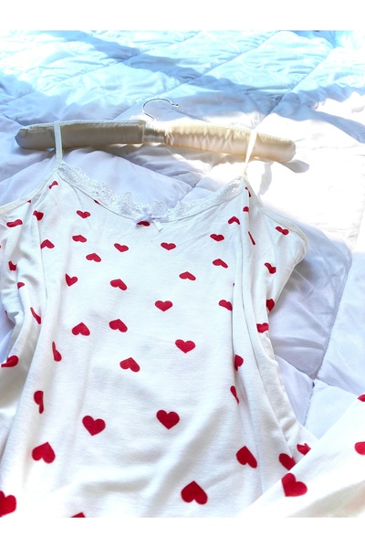 MAYA LİNGERİE Women's Heart Patterned Shorts Suspender Suit Summer and Home Wear Pajamas