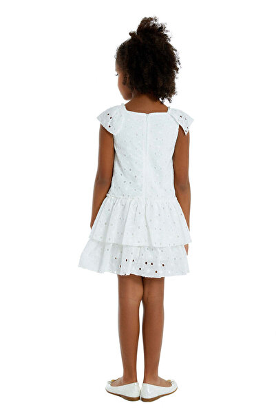 Pamina Girls' Summer Dress, - Embroidered, with Ruffles, White, 324703 - 110 cm, White
