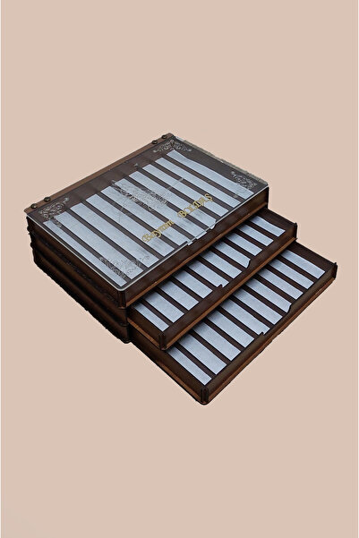 aswood Kişiye Özel İsim Yazılabilir 3 Katlı Ahşap Takı Bileklik ve Tesbih Koleksiyon Kutusu Dolabı Hediyeli