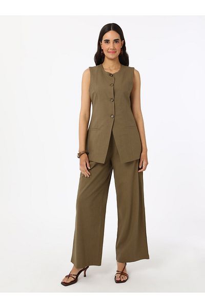 Refka Linen Vest Trousers Double Set - Khaki - Refka