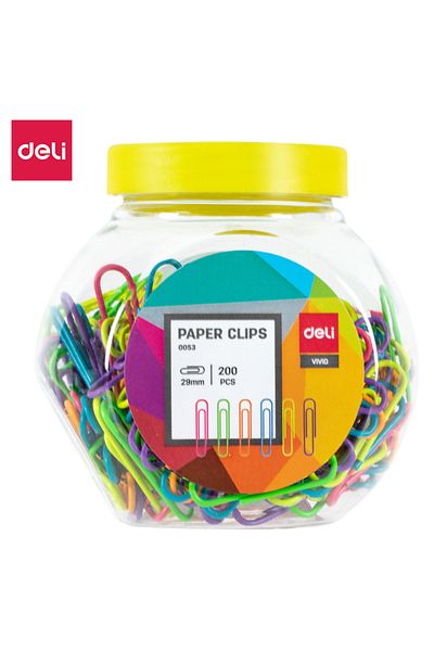 Deli E0053 Paper Clips, No.3 29mm, 200PCS Color-Coated in Jar – For Document Sorting