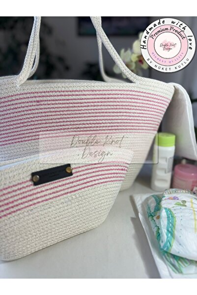 DOUBLE KNOT DESİGN Baby Pink Clutch Portfolio Bag, Evening Bag, Totebag, Women's Bag, Summer, Gift Baby Organizer