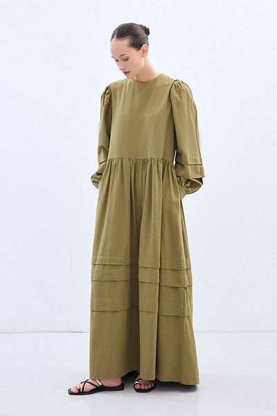 Hooopstore Φόρεμα Allerli Olive από βαμβακερό μείγμα
