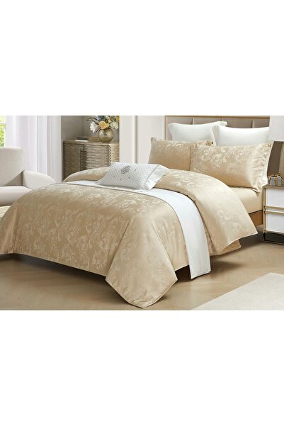 CHIRASO CHIRASO 4-Piece Satin Bedding Set, with Fitted Sheet 180x200, Elegant Design, cream