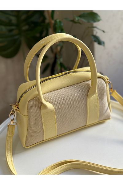 ZEYS Leather Women's Hand and Shoulder Bag with Canvas Detail
