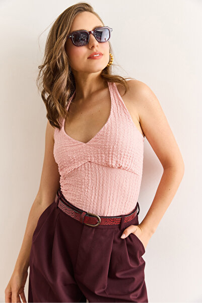 Olalook Γυναικεία μπλούζα με γιακά με λαιμόκοψη με επένδυση μπροστά με υφή BLZ-19003012