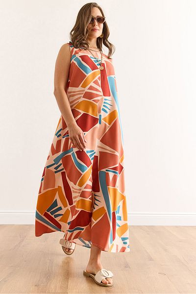 Olalook Women's Powder Back Drop Oversize Maxi Woven Viscose Dress Elb-19002435
