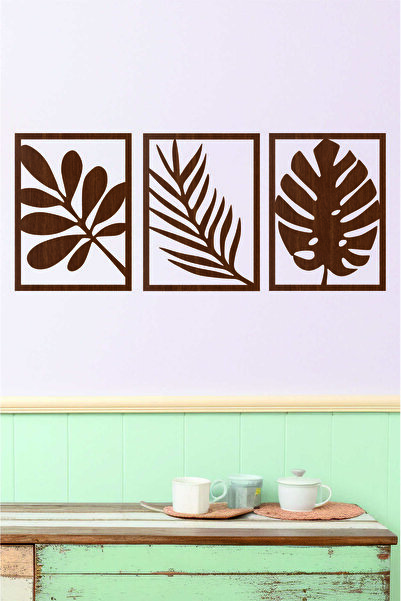 UNT Μοντέρνο, κομψό διακοσμητικό ξύλινο τριπλό έργο τέχνης με θέμα τα φύλλα, διακόσμηση τοίχου