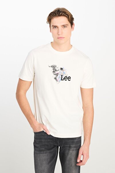 Lee %100 Pamuk Regular Fit Normal Kesim Bisiklet Yaka Kırık Beyaz Tişört