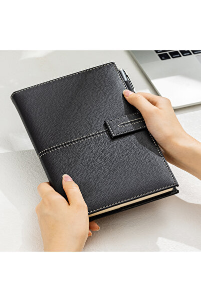 Deli En139l-bk Leather Cover Notebook A5/120 Sheets Black – Ideal For Business, Office & Study