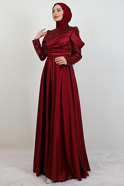 giz astore Kolu Drapeli Pullu Abiye Bordo