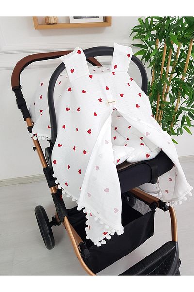 ilkimbebe Heart Muslin Zippered Stroller Cover and Cushion