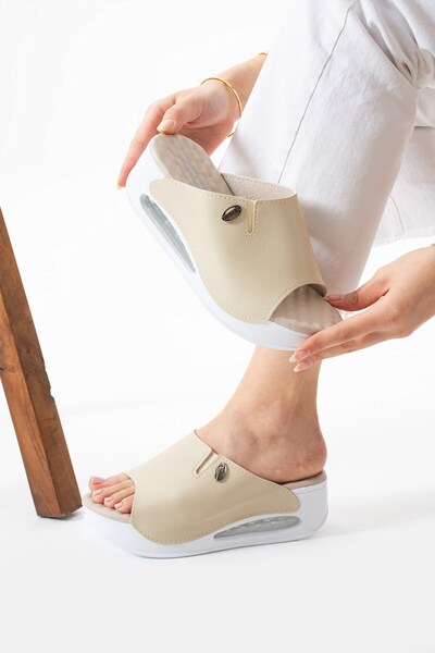 AlbiShoes Elina Women's High Wedge Heel Air Sole 5 cm Medical Soft Comfortable Daily Women's Slippers