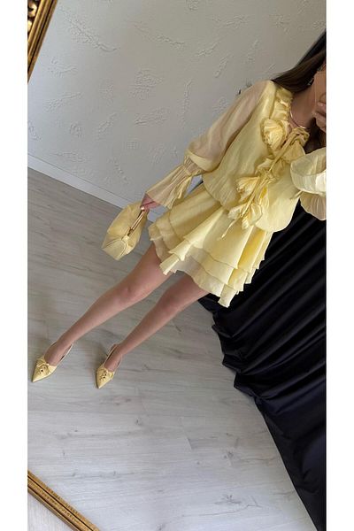 elif teke Mini rochie cu pompon guler galben