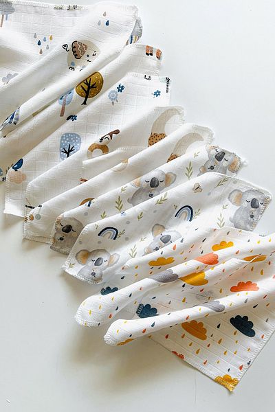 COOLMINIES Pack of 10 Cotton Muslin Baby Mouth Wipes - Mixed Pattern