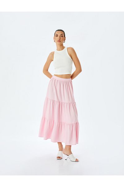 Koton Layered high rise maxi viscose skirt.