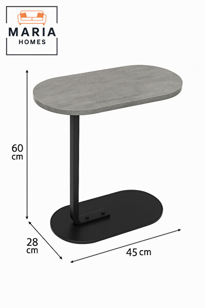 MARIA HOMES Grey C-Shaped Side Table with Metal Base – Laptop Snack Sofa Table for Living Room & Office