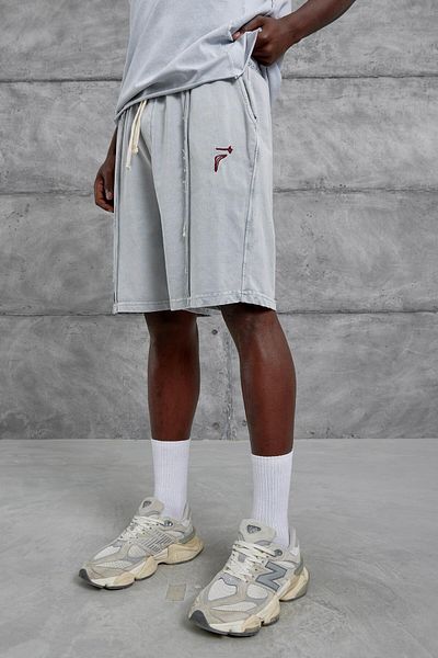NOMARC Gray Piece Embroidery Detailed Washed Shorts