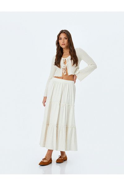 Koton High-rise maxi skirt with linen blend.
