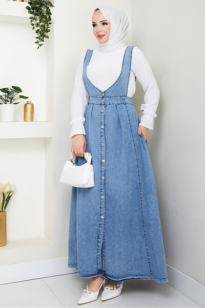 Bestenur Ayzel Buttoned Denim Gilet 1533 - Σκούρο Μπλε