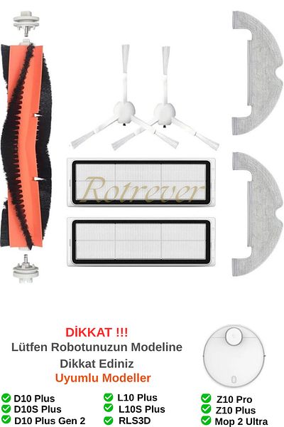 RotRever Dreame Bot D10 Plus / D10S Plus / D10 Plus Gen 2 Compatible Hepa Filter, Brush, Mop Mop Set - 7 Pieces