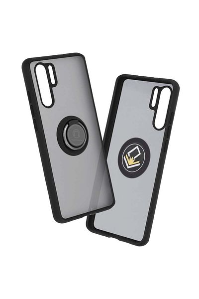 SKYDDAR INNOVATION Case for Huawei P30 Pro, Glinth with 360° Magnetic Rotating Ring, Black, sticker set