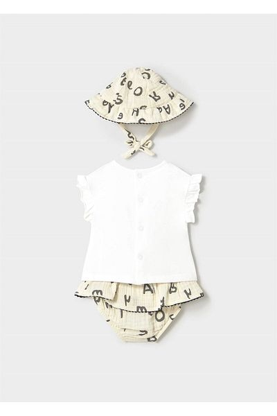 MAYORAL Baby Girl Hat 3-Piece Set Cream 1876