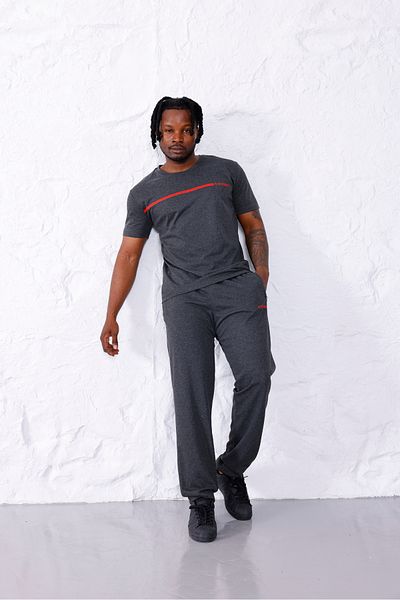 Piyera Men's Oversize American Pique Fabric Anthracite Crew Neck T-Shirt Top and Bottom Set - 133