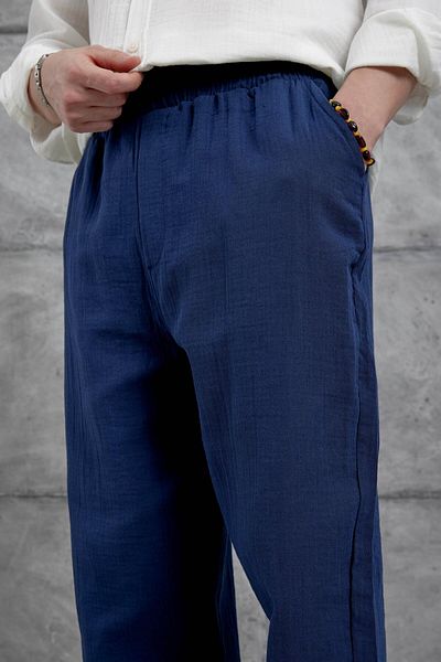 NOMARC Παντελόνι μπλέ Navy Nmrc Muslin φαρδύ