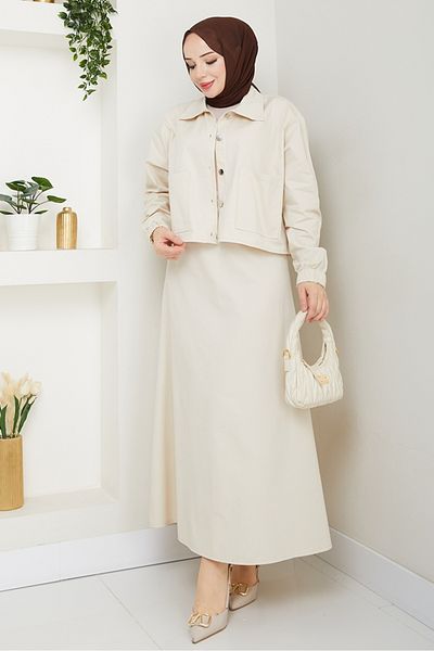 Bestenur Cerza Jacket Skirt Σετ δύο τεμαχίων 1534 - Μπεζ