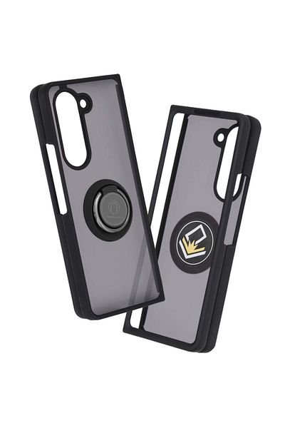 SKYDDAR INNOVATION Case for Samsung Galaxy Z Fold5, Glinth with 360° Magnetic Rotating Ring, Black, sticker set
