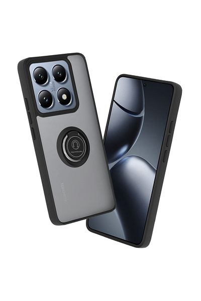 SKYDDAR INNOVATION Case for Xiaomi 14T Pro, Glinth with 360° Magnetic Rotating Ring, Black, sticker set