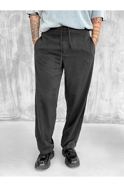 ablukaonline Men's Baggy Fit Elastic Waist Comfortable Trousers Black