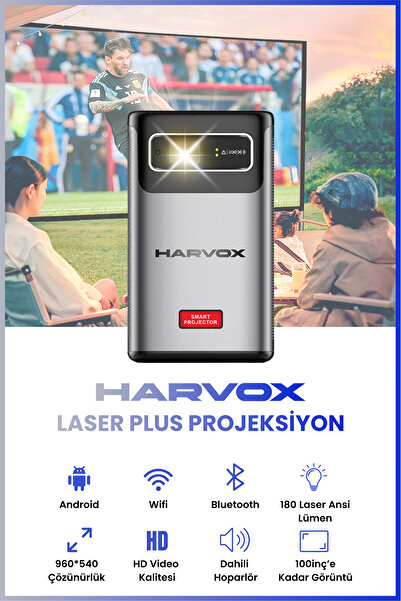 HARVOX Laser Plus DLP HD Taşınabilir Hoparlörlü Bataryalı Android Laser Projeksiyon Cihazı