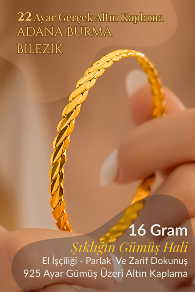 OSMANLI GÜMÜŞ Kadın Gümüş Bileklik - Adana Burma 16 gr 22 Ayar Altın Kaplama ...