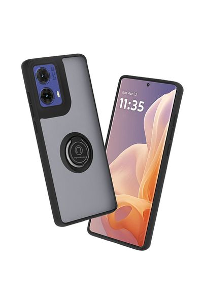 SKYDDAR INNOVATION Case for Motorola Moto G85, Glinth with 360° Magnetic Rotating Ring, Black, sticker set