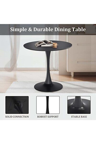 Taimi Round Dining Table Elegant Plastic 80x80x73cm Coffee Table for Living Room, Dining Room, Black