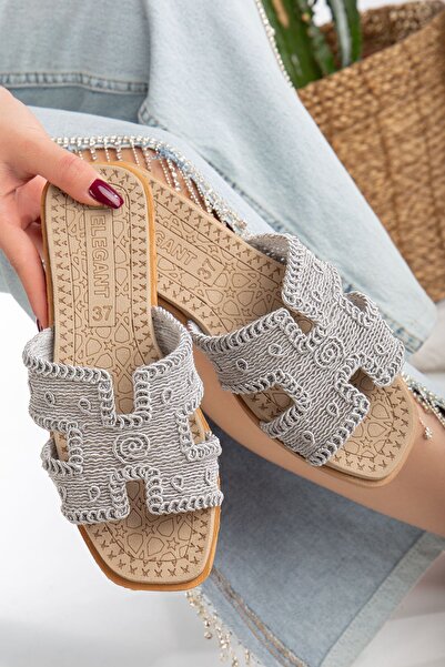 Slipcat Papuci de damă din paie cu modele împletite