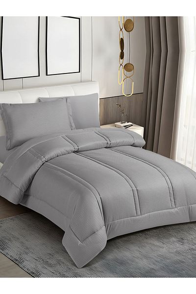 Donetella Comforter Set Single Size, 4-Pcs, 170x230 cm, Striped, All Season, Microfiber, 350 GSM