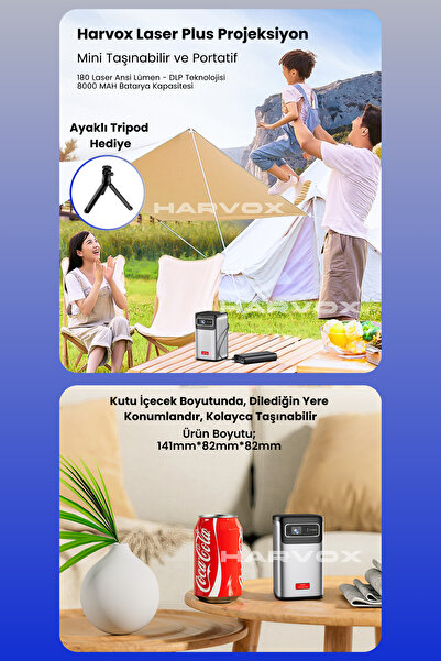 HARVOX Laser Plus DLP HD Taşınabilir Hoparlörlü Bataryalı Android Laser Projeksiyon Cihazı