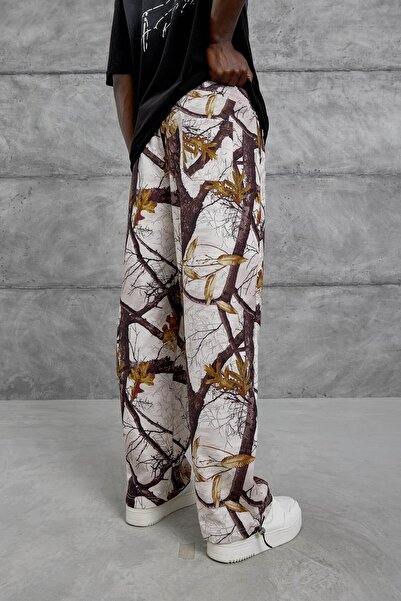 NOMARC Erkek Kahverengi Dal Desenli Paçası Lastikli Eşofman Altı