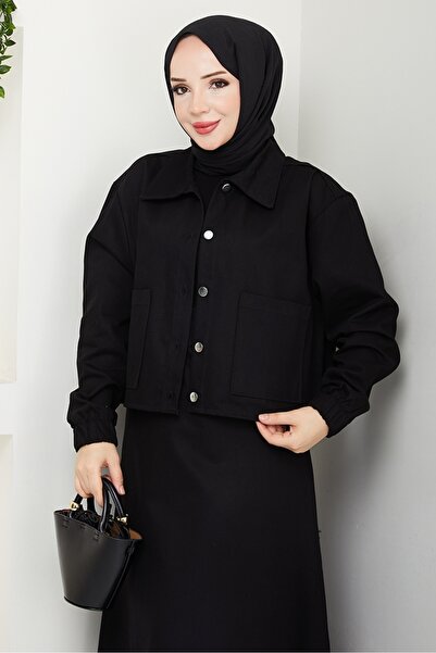 Bestenur Cerza Jacket Skirt Double Set 1534 - Black