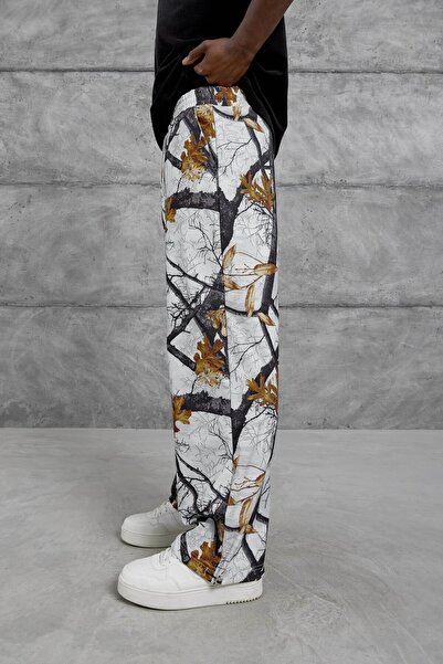 NOMARC Erkek Siyah Dal Desenli Paçası Lastikli Eşofman Altı