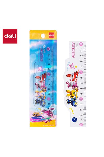 Deli EH658 Super Wings Ruler, 15cm Colorful Plastic, Yellow/Pink – For School & Crafts