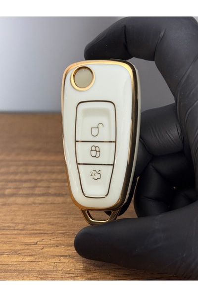 Mavi Keys Husă de protecție pentru chei din silicon cu 3 butoane compatibilă cu Ford Focus, Transit, Fiesta – Nano – Culoare albă