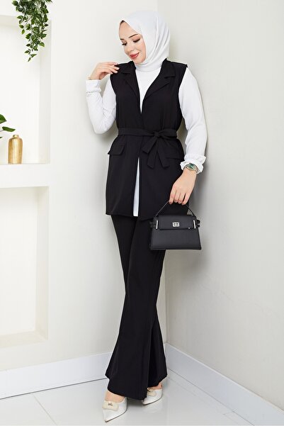 Bestenur Niyar Vest Pants Double Set 1530 - Black