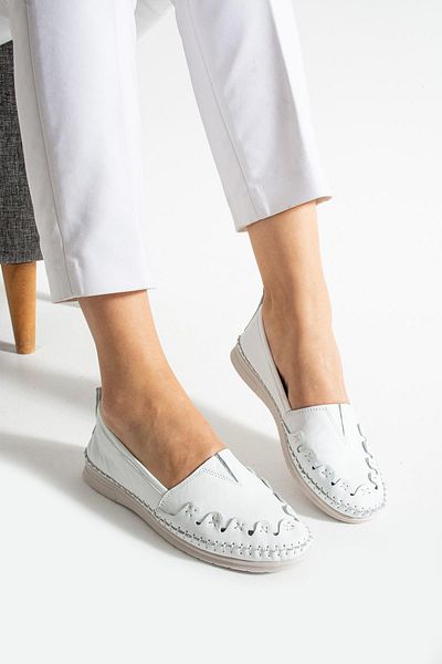 diclepolat Women's Genuine Leather Orthopedic Ballerina Casual Shoes Helly White